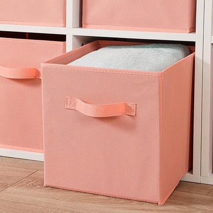 Stero Fabric Storage Bins 6 Pack Fun Colored Durable Storage Cubes with Fabric Handles Foldable Cube Baskets for Home, Kids Room, Closet and Toys Organization Peachpuff
