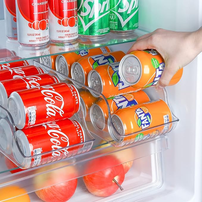 Puricon Drink Organizer for Fridge Pusher Glide Bundle with 2 Pack Standard Can Drink Dispenser Organizer for Refrigerator
