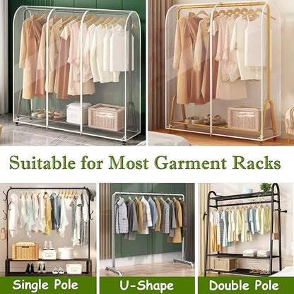 Garment Rack Cover, Clear Garment Bags, Hanging Garment Bags with Zipper, Clothing Rack with Cover that Fits Over Rack (L/71x20x59 inch)