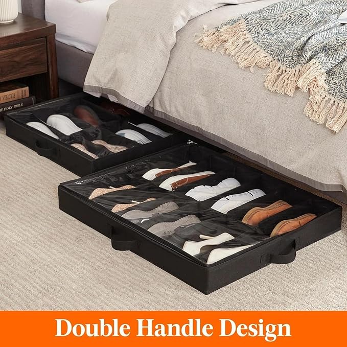 for Under Bed Shoe Storage Organizer Set of 2, 4.3 Inches Tall Low Profile