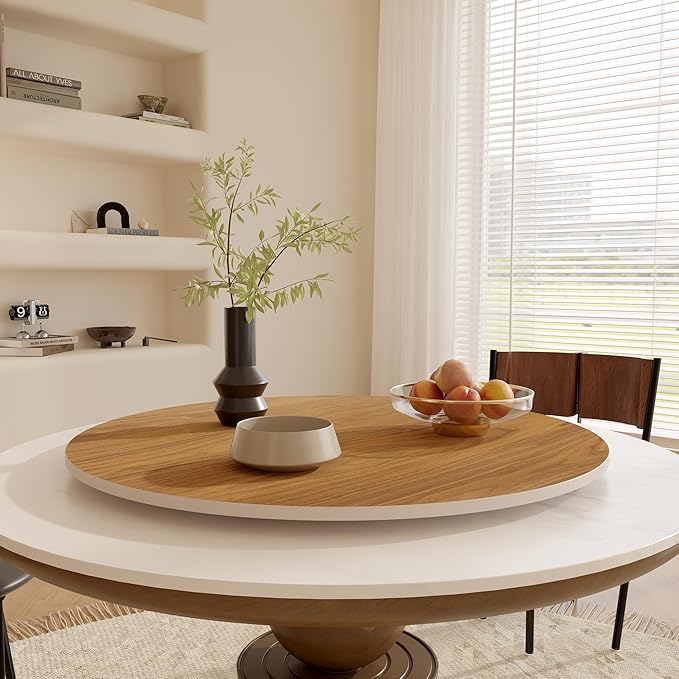 31.5" Sintered Stone Lazy Susan for Table Top- Extra Large Round Lazy Susan Organizer - Kitchen Revolution for Countertop(Walnut-Colored Wood Grain)