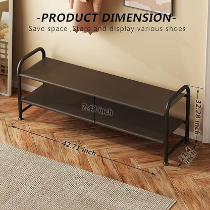 INGIORDAR Shoe Rack 2 Tier Long Storage Organizer Wide Metal Shoe Shelf for Closet Entryway Brown