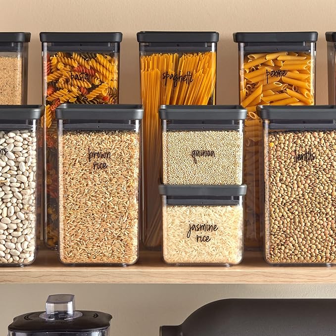 Talented Kitchen Pantry Labels for Containers - 375 PC Clear Vinyl Black Script - Peel & Stick Food Container Labels & Kitchen Pantry Organization Stickers