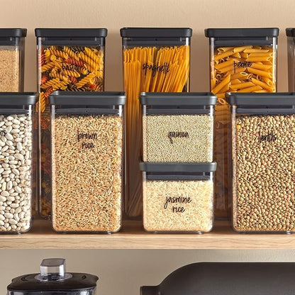 Talented Kitchen Pantry Labels for Containers - 375 PC Clear Vinyl Black Script - Peel & Stick Food Container Labels & Kitchen Pantry Organization Stickers