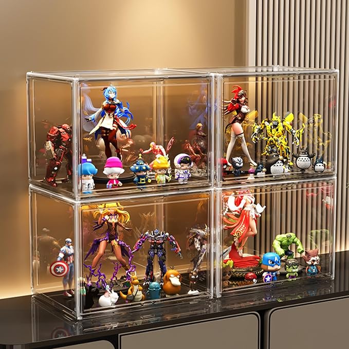 Clear Plastic Stackable Storage Bins, Clear Shoe Box, Dustproof Book & Cosmetic Display Cases, Large Figures Collectibles Showcase, Shoe Storage Boxes, Bag Organizer (2, Transparent-2 Pack)