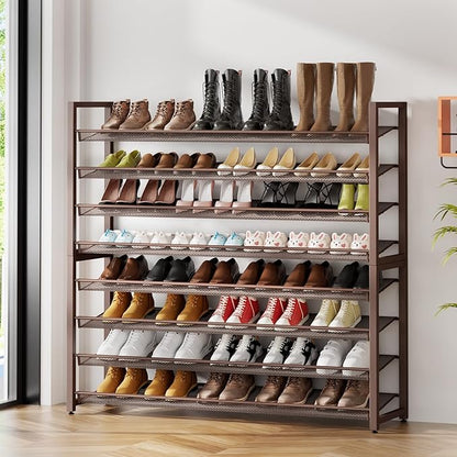 Metal Shoe Rack,Large 8 Tier Shoe Organizer, Heavy Duty Metal 4-Tier Stackable Shoe Storage Vertical Shoe Rack for Closet Front Door,Entrance,Entryway,Garage,Up to 50 Pairs,Bronze