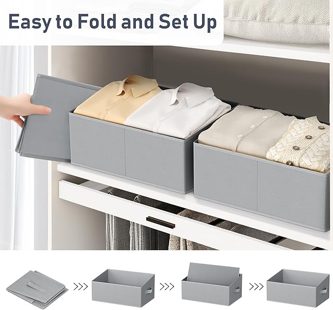 DIMJ Closet Storage Bins 6 Pack - Fabric Storage Baskets for Shelves, Large Clothes Organizers with Handles, Trapezoid Shelf Organization Storage Cubes for Purse, Toys, Books, Towel, Clothes