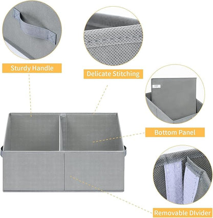 DIMJ Trapezoid Storage Bins for clothes - 6 Packs Closet Organizers and Storage Baskets, Foldable Closet Baskets with Handles and Divider, Closet Storage Bin Toybox for Shelves Living Room Bedroom