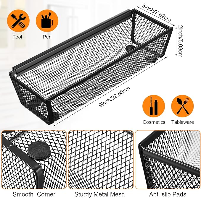 Chumia 10 Pack Silverware Drawer Organizer 9 x 3 x 2 Inch Mesh Utensil Organizer for Kitchen Drawers with Interlocking Arm for Flatware Knives Spoons Fork Cosmetic Utensil Tabletop Storage Tray