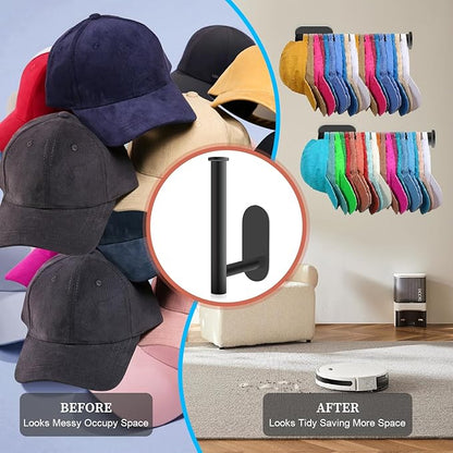 Eiito Hat Racks for Baseball Caps, Adhesive Hat Hooks for Wall, Stainless Steel Baseball Cap Hanger(Black)