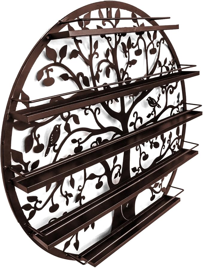 Sorbus® Wall Mounted 5 Tier Nail Polish Rack Holder - Tree Silhouette Round Metal Salon Wall Art Display (Bronze)