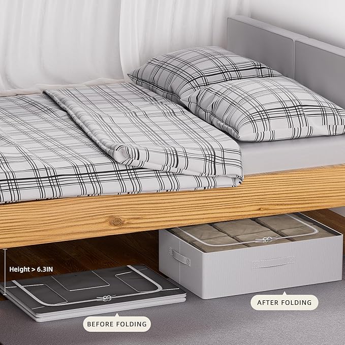 CYhom Under Bed Storage Bins Frame Storage Box Oxford Fabric Sturdy Underbed Container Foldable Stackable Large Capacity Clothes Organizer (Grey, 23.6" x 19.7" x 6.3")