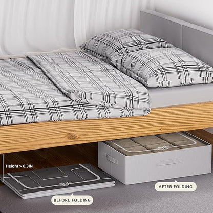 CYhom Under Bed Storage Bins Frame Storage Box Oxford Fabric Sturdy Underbed Container Foldable Stackable Large Capacity Clothes Organizer (Grey, 23.6" x 19.7" x 6.3")