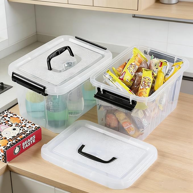 6.5 Quart Clear Storage Latch Box/Bins with Handle, 4-Pack Plastic Container with Lid