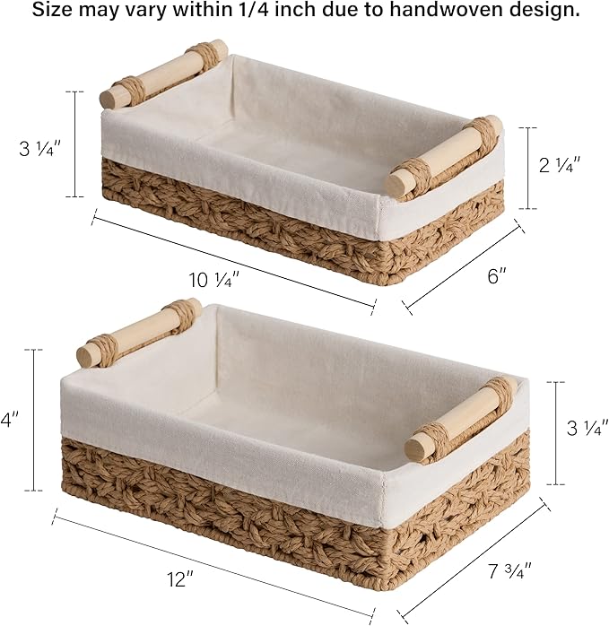 StorageWorks Bathroom Baskets for Organizing, Small Wicker Basket for Bathroom Organizer, Round Paper Rope Storage Basket for Bathroom Countertop, Set of 2