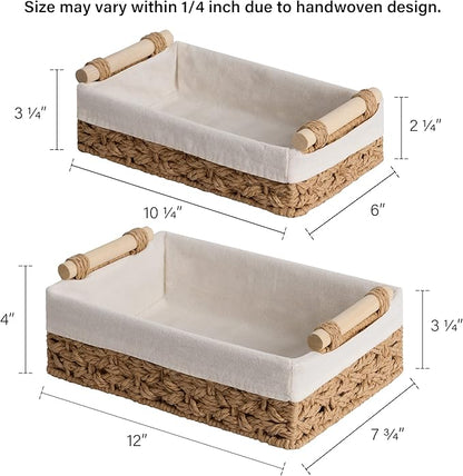 StorageWorks Bathroom Baskets for Organizing, Small Wicker Basket for Bathroom Organizer, Round Paper Rope Storage Basket for Bathroom Countertop, Set of 2
