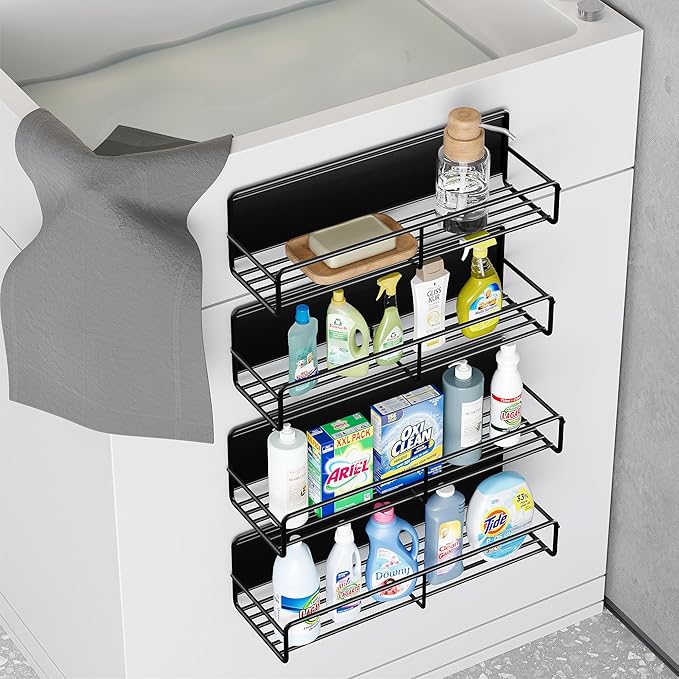 Mystozer 4 Pack Magnetic Spice Rack for Refrigerator, Magnetic Shelf Fridge Organizer for Kitchen Storage, Black