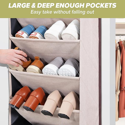 Door Shoe Organizer with 10 Extra Large Pockets, 23 Pairs Shoes Large Capacity Hanging Storage Organizer for Shoes, Diapers, Beige, 8 Layers, 4-Pack