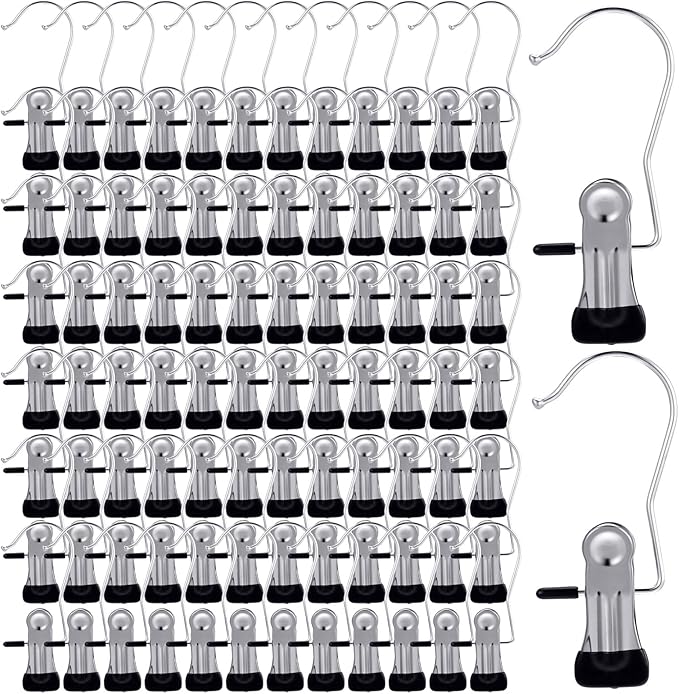 100 Pack Boot Hangers Clips for Closet, Heavy Duty Legging Organizer for Closet Hanging Pants Hangers with Clips Clothes Pins Hanger Clips Laundry Hooks Towel Socks Hats Tall Boots Home Travel