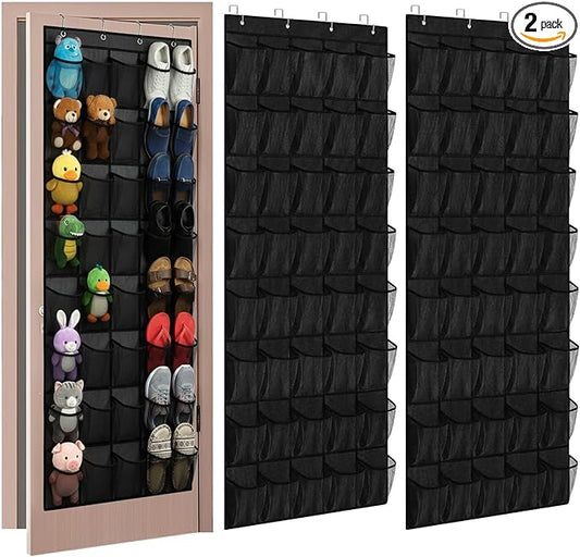40-Pocket Over the Door Shoe Organizer, 2PCS Hanging Shoe Rack for Closet Door,Shoes Storage Holder Hanger with Large Mesh Pocket for Women Men Shoes,Flip Flops (Black2)
