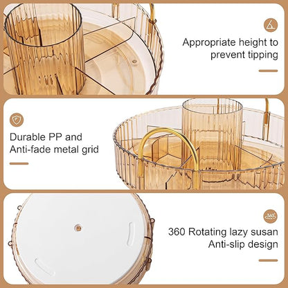 YCIA&DONE Rotating Makeup Organizer for Vanity, Large Capacity Make Up Storage Skin care Shelf Perfume Holders Cosmetic Dresser Organizer Countertop Spinning 360 (Amber Gold, 2Tiers)