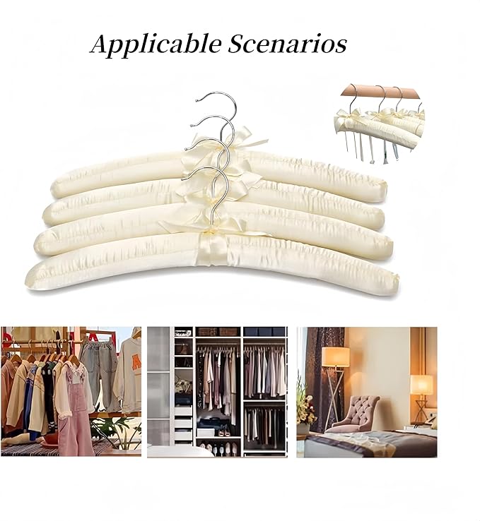 5 Pack Satin Padded Hangers for Women Clothing, Anti Slip Sponge Fabric Clothing Hangers Coat Racks for Sweater, Coat, Suit, Dress (Beige)