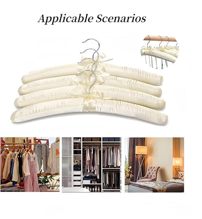 5 Pack Satin Padded Hangers for Women Clothing, Anti Slip Sponge Fabric Clothing Hangers Coat Racks for Sweater, Coat, Suit, Dress (Beige)