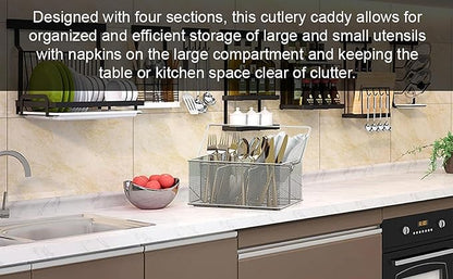 YBM HOME Mesh Silver Condiment Caddy/Kitchen Supply, Utensil, Silverware Organizer Cutlery Holder Flatware Storage Napkin Holder (Silver, 2)