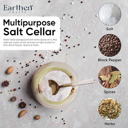 Marble Salt Cellar with Lid Green 3 Inches Salt Holder Seasoning & Spice Jar with Spoon Container, Modern Salt Keeper for Kitchen Countertop, 3 OZ Capacity