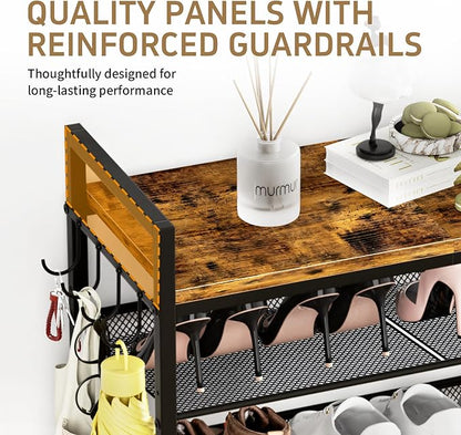 4 Tier Shoe Rack, Shoe Rack for Front Door Entrance with Hook, Steel Frame and Adjustable Mesh Shelves, Metal Shoe Organizer for Entryway, Bedroom, Closet