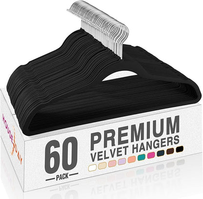 HOUSE DAY Black Velvet Hangers 60P & 20P Leggings Organizers Hangers Clips