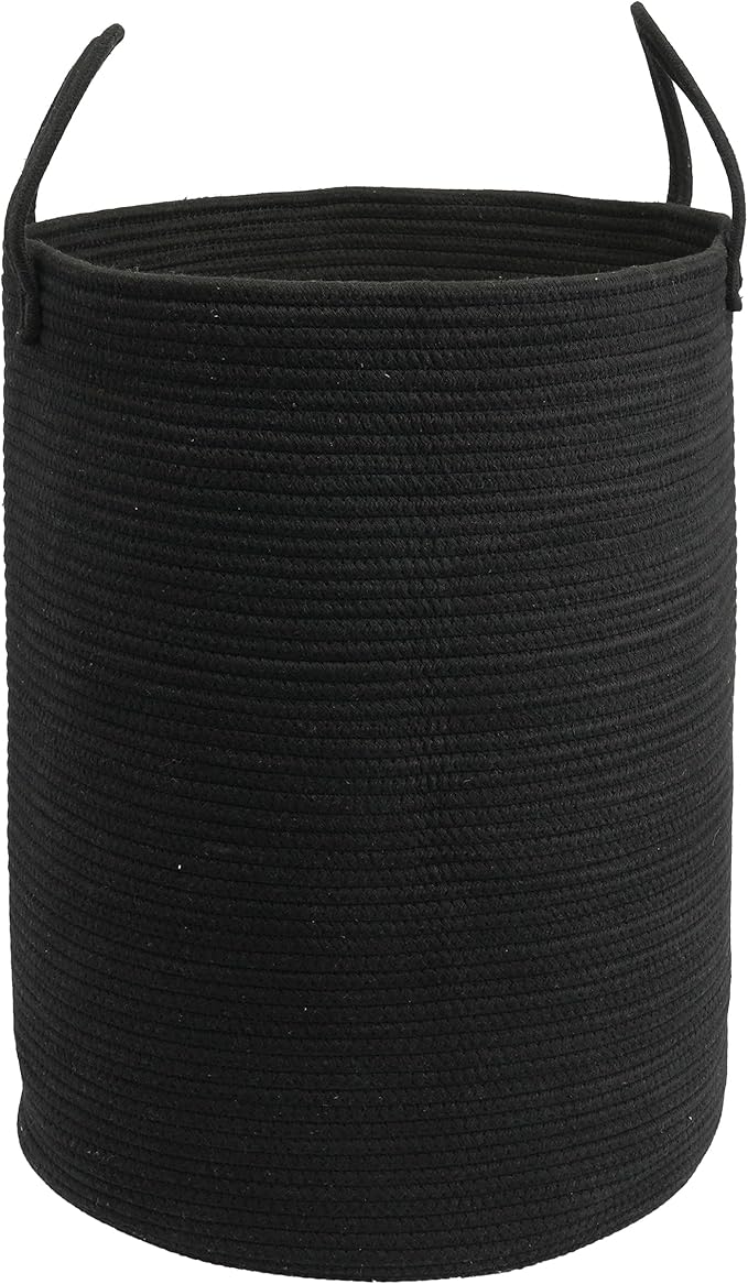 Woven Cotton Rope Laundry basket-16”X22” Laundry Hamper-Rope Storage Basket for Dirty Clothes, Toys and Blankets Perfect for Bathroom, Baby nursery and Living Room Storage (black, Large)