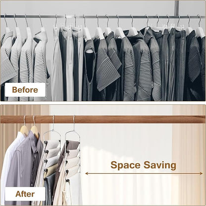 Pants Hangers, 3 Pack Anti-Slip Space Saving Hangers, 5 Layer Swing Arm Pants Hanger Stainless Steel with Non-Slip Padding, Closet Organizers & Storage for Pants Trousers Jeans Scarf