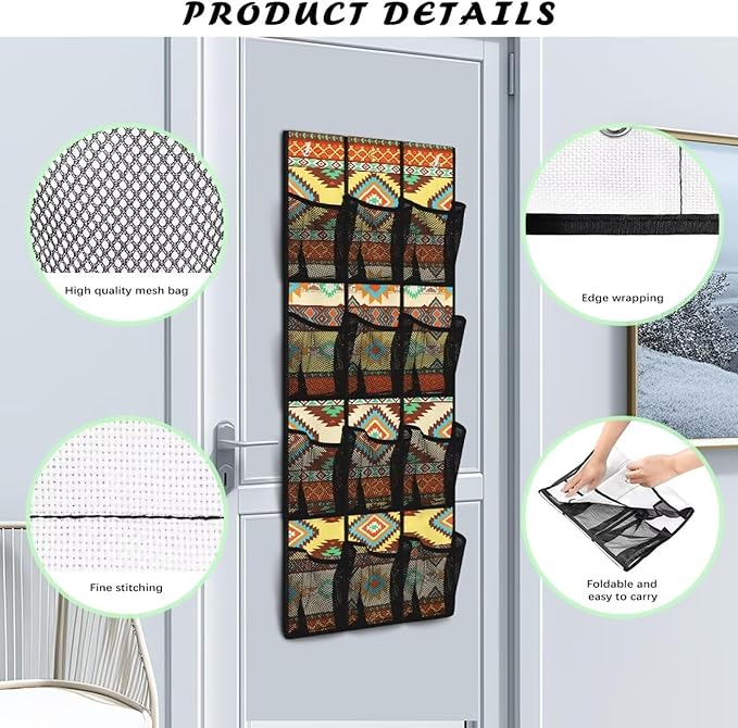 Vintage Over Door Organizer Bathroom Mesh Fabric Wall Hanging Storage for Closet Geometry Shoe Holder Hanger Space Saving Over The Door Shoe Organizer