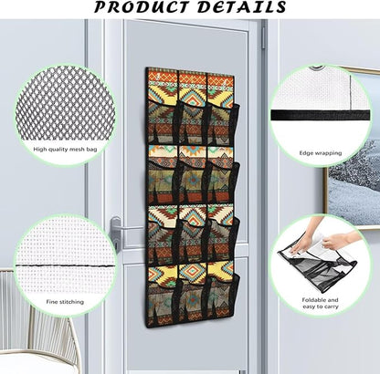 Vintage Over Door Organizer Bathroom Mesh Fabric Wall Hanging Storage for Closet Geometry Shoe Holder Hanger Space Saving Over The Door Shoe Organizer