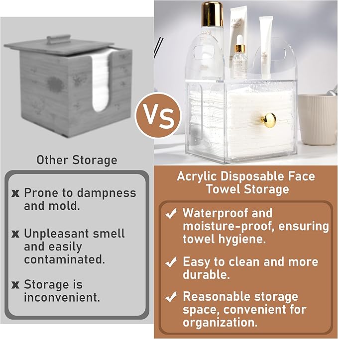 Acrylic Disposable Face Towel Storage Box Compatible with Clean Skin Club Clean Towels XL, Face Towel Holder with Drawer for Bathroom, Makeup Organizer for Vanity Table (Excluding Facial Towels)