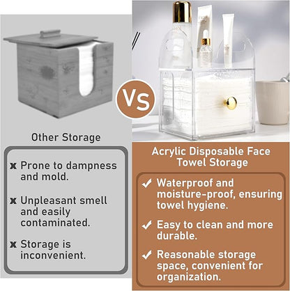 Acrylic Disposable Face Towel Storage Box Compatible with Clean Skin Club Clean Towels XL, Face Towel Holder with Drawer for Bathroom, Makeup Organizer for Vanity Table (Excluding Facial Towels)