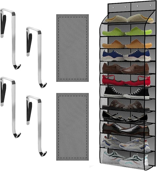 Kotkn Over The Door Shoe Organizer with 12 Large Breathable Pockets - Durable Hanging Storage for the Entire Family's Shoes (Gray)