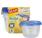 Glad GladWare To Go Lunch Food Storage Containers with Lids, Medium Round BPA Free Plastic with Built-In Dressing Cup for Salads and Lunches, Microwave Dishwasher Safe, 32 Oz, 4 Count