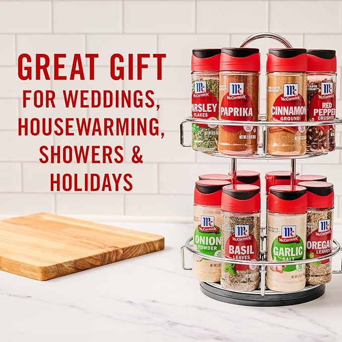 McCormick Spice Rack, Two Tier Chrome, Featuring 16 Herbs & Spices for Everyday Cooking, Great Gift for Housewarming, Wedding & Bridal Shower, 26.09 oz