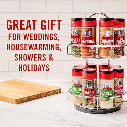 McCormick Spice Rack, Two Tier Chrome, Featuring 16 Herbs & Spices for Everyday Cooking, Great Gift for Housewarming, Wedding & Bridal Shower, 26.09 oz