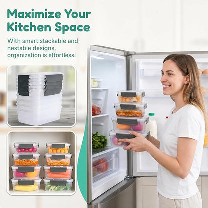 YORY 7 cup Plastic Food Storage Containers with Lids Nestable Freezer Dishwasher Safe Rectangle Meal Prep Container Set,5-Pack