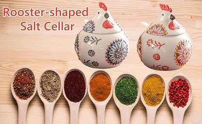 Ceramic Salt Cellar with Lid and Spoon, 13 OZ Large Chicken Salt Jar, Salt Holder for Counter, Coffee, Sugar, Spices and Candies, Salt Containers for Countertop (Green)
