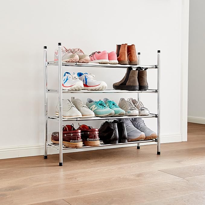 Love it Store it Metal Shoe Rack - Slim Open Shelf for up to 10 Pairs of Shoes - Extendable Stackable Very Stable - Chrome