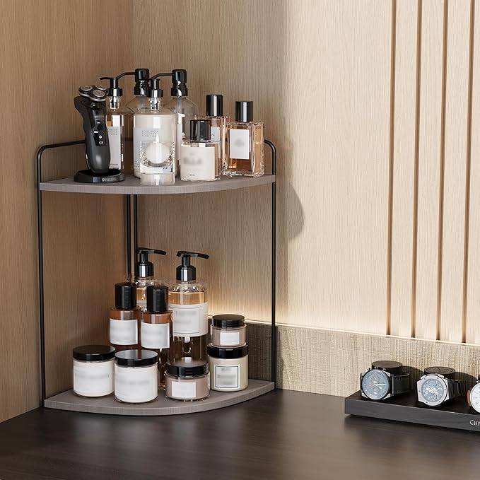 Forest Angle Bathroom Counter Organizer,Countertop Organizer,Vanity Organizers,Bathroom Storage,Bathroom Sink Caddy,Counter Shelf,Corner Counter,Corner Shelves(Black-Grey)