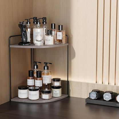 Forest Angle Bathroom Counter Organizer,Countertop Organizer,Vanity Organizers,Bathroom Storage,Bathroom Sink Caddy,Counter Shelf,Corner Counter,Corner Shelves(Black-Grey)