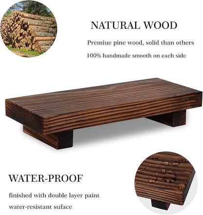 Bathroom Counter Organizer Wood Pedestal Stand Farmhouse Decorative Tray Soap Holder for Kitchen Decor, Small, Dark Brown