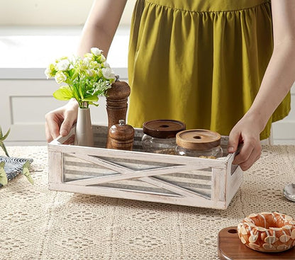 Wooden Toilet Tank Basket, Rustic Bathroom Decor Box, Farmhouse Toilet Paper Organizer Holder, Decorative Bathroom Storage Basket, Barn Door (Whitewash)