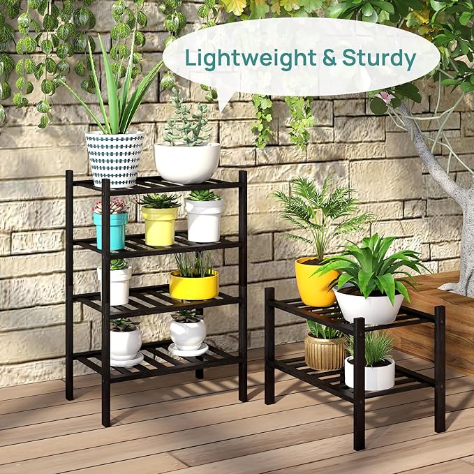 viewcare Black Small Shoe Rack for Entryway, 4-Tier Bamboo Shoe Organizer for Hallway Closet, Free Standing Shoe Racks for Indoor Outdoor