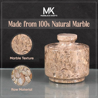 MARBLOUS KRAFTS Marble Salt Cellar with Lid 3" Oceanic Flaky Salt Bowl Kitchen Countertop Storage, Perfect for Small Spice Jar and Sugar Bowl